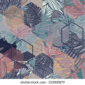 Seamless pattern with tropical leaves