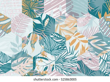 Seamless pattern with tropical leaves