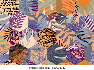 Seamless pattern with tropical leaves