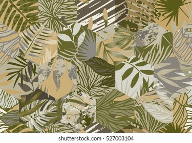 Seamless pattern with tropical leaves