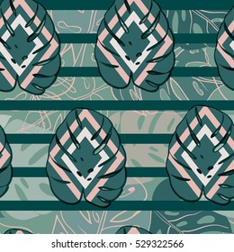 Seamless pattern with tropical leaves