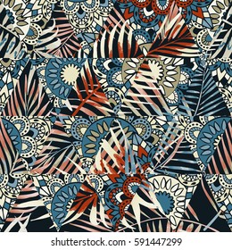 Seamless pattern with tropical leaves