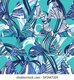 Seamless pattern with tropical leaves