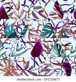 Seamless pattern with tropical leaves
