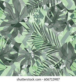 Seamless pattern with tropical leaves.