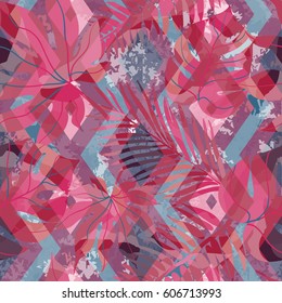 Seamless pattern with tropical leaves.