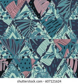 Seamless pattern with tropical leaves.