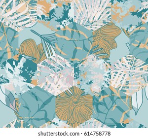 Seamless pattern with tropical leaves