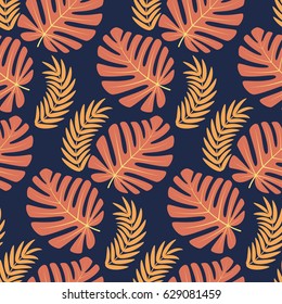 Seamless pattern with tropical leaves