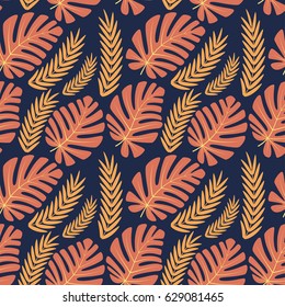 Seamless pattern with tropical leaves