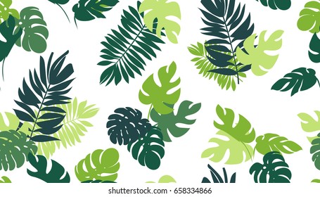 Seamless pattern with tropical leaves