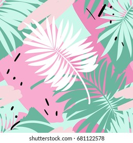 Seamless pattern with tropical leaves