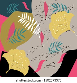 Seamless pattern tropical leaves  abstract and vintage. Retro design. Modern colors. for fabric, textile, Wallpaper, packaging, fashion. Vector