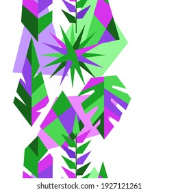 Patrón sin foco con hojas tropicales. Plantas abstractas de estilo geométrico.