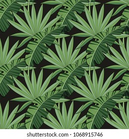 Seamless pattern with tropical leaves. Background for banner, cards. Printing on fabric and paper. Vector illustration.
