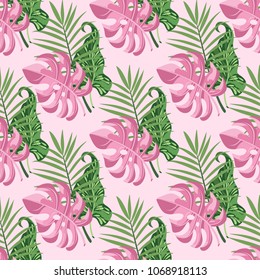 Seamless pattern with tropical leaves. Background for banner, cards. Printing on fabric and paper. Vector illustration.