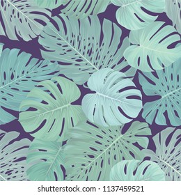Seamless pattern of tropical leaves background. Vector set of exotic tropical garden for holiday invitations, greeting card and fashion design.
