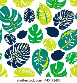Seamless pattern with tropical leaves. Background with Monstera leaves