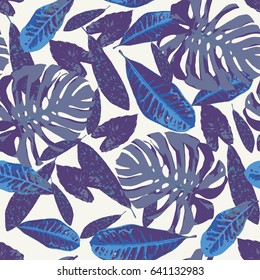 Seamless pattern with tropical leaves. Background can be used for card, postcard, poster, wallpaper, textile design, cover, banner.