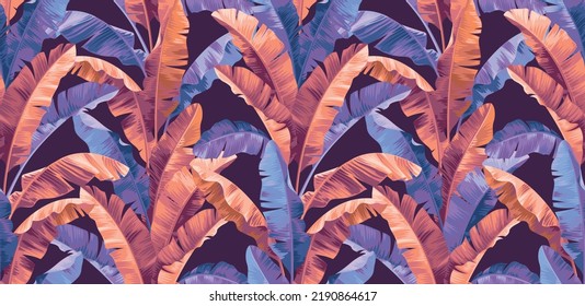 Seamless pattern with tropical leaves. Banana palm. Realistic botanical illustration. Vector foliage background.