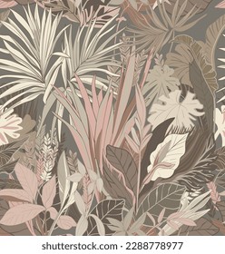 Seamless pattern. Tropical leaves in beige colours