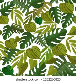 Seamless pattern with tropical leaves. Cartoon Vector Illustration