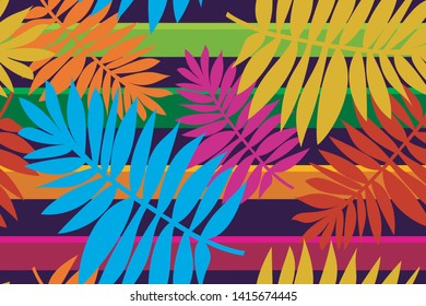 Seamless pattern tropical leaves with colorful background