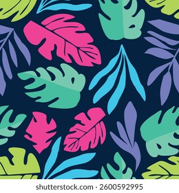 Seamless Pattern with Tropical Leaves Colorfull Vector Illustration  