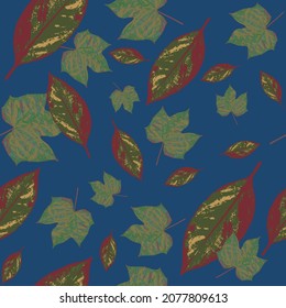 Seamless pattern of tropical leaves concept, fall season and greyish color tone.