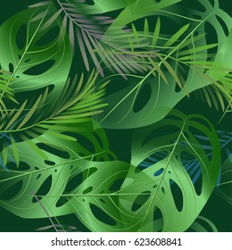seamless pattern of tropical leaves  for design of cards and textiles