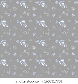 Seamless pattern with tropical leaves, dinosaur eggs and bones. Perfect for kids fabrics, textiles, baby Wallpapers. Cute Dino design. Vector illustration.