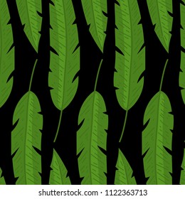 Seamless pattern with tropical leaves doodle style. Vector
