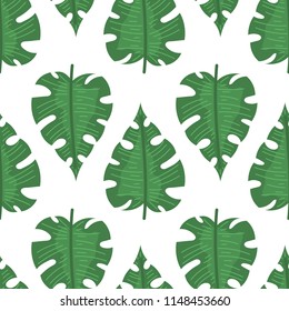 Seamless pattern with tropical leaves doodle style. Vector