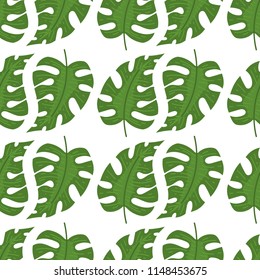 Seamless pattern with tropical leaves doodle style. Vector