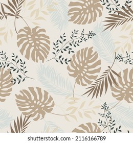 Seamless pattern of tropical leaves. Editable vector. Use for textiles, backgrounds, products, fashion, packaging and other purposes.