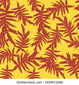 Seamless pattern of tropical leaves. Exotic foliage texture. Bright autumn colors. Stock vector illustration.