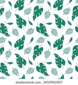 Seamless pattern with tropical leaves in flat design. For fabric, for printing. Vector illustration
