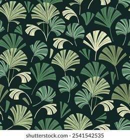 Seamless pattern with tropical leaves in flat style. Endless texture with palm leaves. Botanical background for fabric, wallpaper, wrapping paper, scrapbooking etc