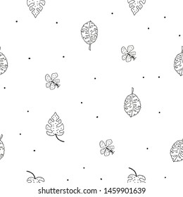 Seamless pattern with tropical leaves and flowers . Vector