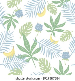 Seamless pattern with tropical leaves and flowers. Creative vector texture. Great for fabric, textile, scrubbing, wallpaper and wrapping 