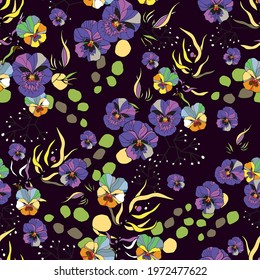 Seamless pattern with tropical leaves and flowers. Beautiful print with exotic plants in eucalyptus. Vector illustration. Hand drawn fabric, gift wrap, wall art design. Stock vector illustration.