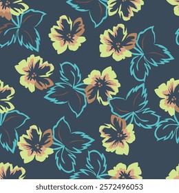Seamless pattern with tropical leaves and flowers on delicate background. Vector design. Jungle print. Textiles and printing. Floral background
