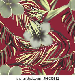 Seamless pattern with tropical leaves and flowers