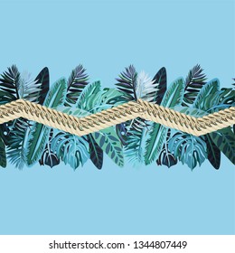 Seamless pattern with tropical leaves and the golden chain.