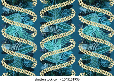 Seamless pattern with tropical leaves and the golden chain.