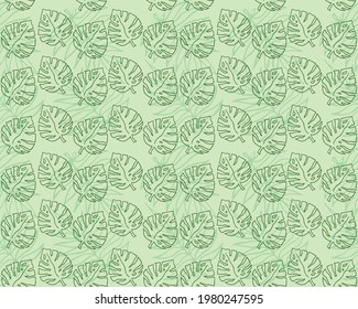 Seamless pattern with tropical leaves in green colors