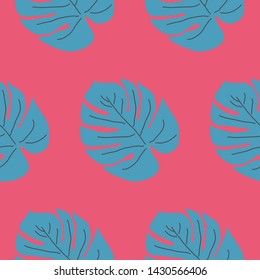 Seamless pattern with tropical leaves. Hand drawn summer print
