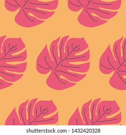 Seamless pattern with tropical leaves. Hand drawn summer print