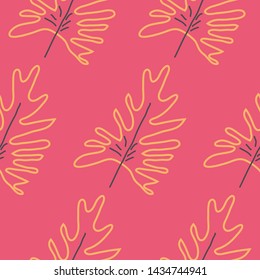 Seamless pattern with tropical leaves. Hand drawn summer print