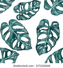 Seamless pattern with tropical leaves. Hand drawn exotic plants. Summer nature jungle print. Can be used for any kind of a surface design. Vector.